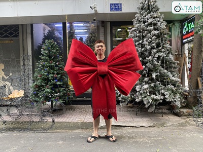 Nơ đỏ vải nhung xịn 4 cánh cỡ lớn [Đứng form - Nhiều cỡ] PK-NO-10